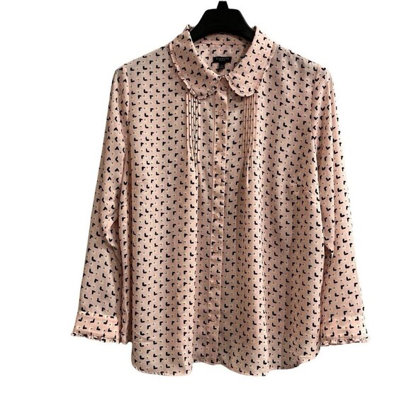 Talbots Blouse Womens 2XP Pink Floral Button Down Ruffle Trim Cottagecore Office - Picture 1 of 6